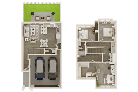 Floor plan for 3 beds, 2.5 baths, 1502 sqft